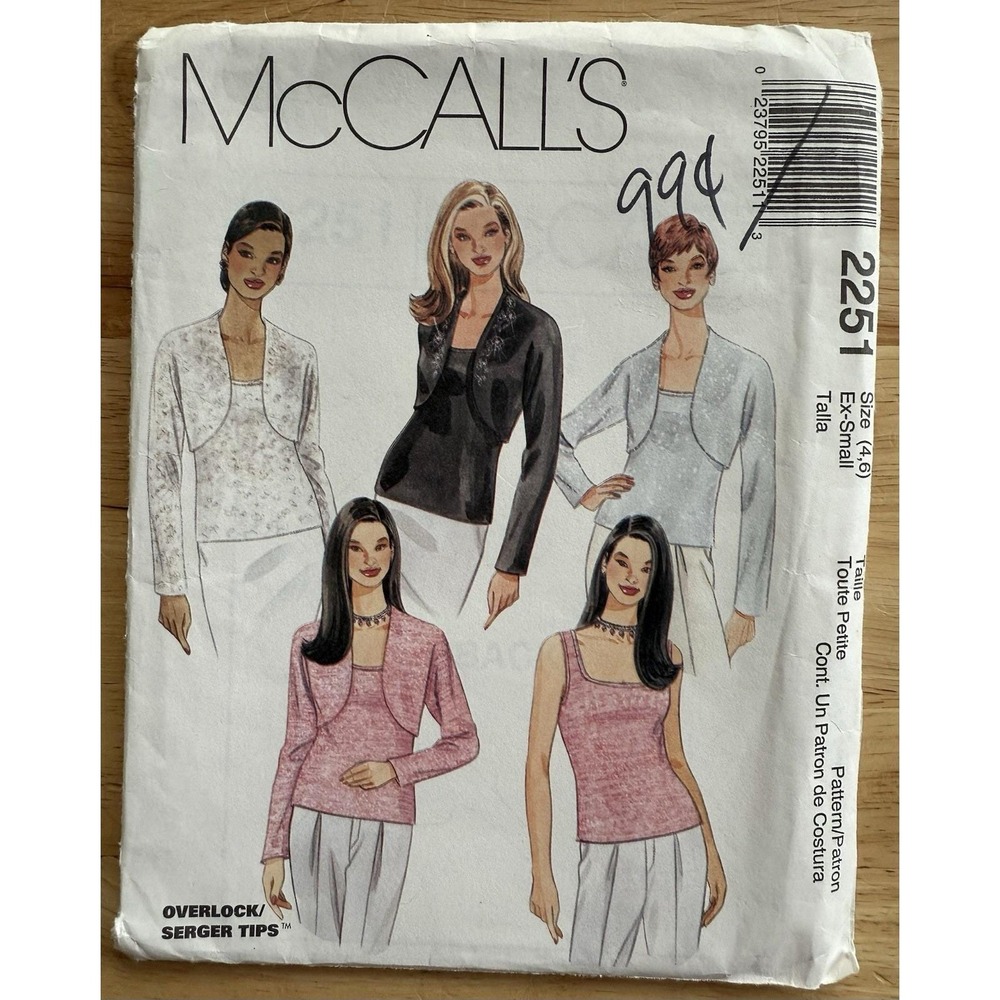 McCall's Pattern 2251 Misses' Shrug‎ & Top Size 4, 6 Uncut FF